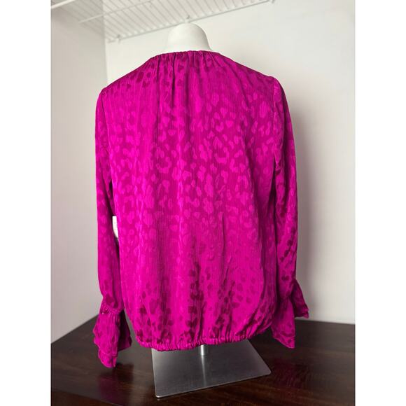INC Fuchsia Leopard Print Wrap Long sleeve Blouse Ruffle Sleeve 1X - Picture 7 of 9